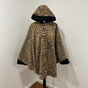 Weather Stoppers by Totes Womans Leopard Cape Kimono Faux Fur Hooded Cover Up OS